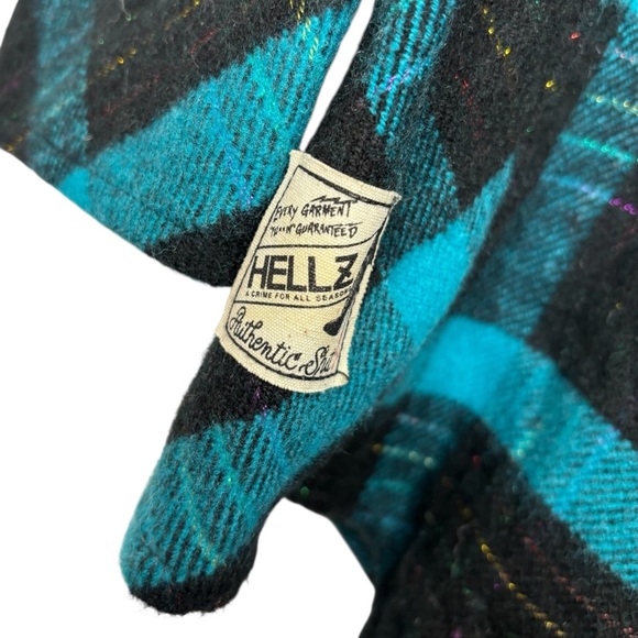 NWT HELLZ TEAL BLACK PLAID COLLARED BUTTON UP LONG SLEEVE 100% COTTON, SMALL - Picture 5 of 15